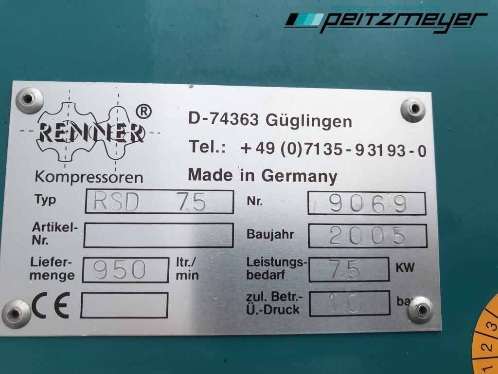 Air compressor Renner Kompressor RSD 7.5 10 bar / 950 L pro Min. / 7,5 KW: picture 14