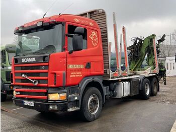 Timber transport, Truck Scania R 144  Holztransporter mit kran loglift 165 zt: picture 1