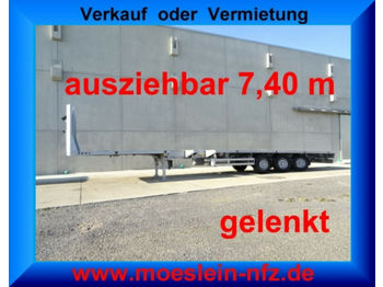 Dropside/ Flatbed semi-trailer Meusburger  3 Achs Tele- Auflieger, 7,40 m ausziehbar, gele: picture 1