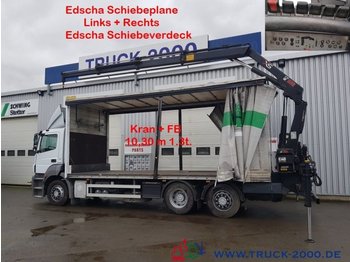 Curtainsider truck, Crane truck Mercedes-Benz 2636 Kran Hiab XS 144 Schiebeplane L+R + Dach BC: picture 1