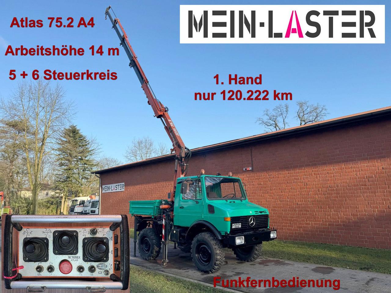 Unimog U 1200 Atlas 75.2 Kran 14 m Funk FB *1. Hand - Crane truck: picture 1 Unimog U 1200 Atlas 75.2 Kran 14 m Funk FB *1. Hand - Crane truck: picture 1