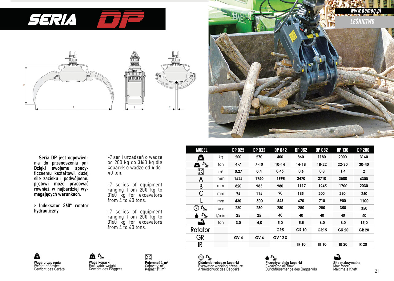 DEMOQ DP130 Log Grab 2000 kg - Grapple for Construction machinery: picture 3 DEMOQ DP130 Log Grab 2000 kg - Grapple for Construction machinery: picture 3