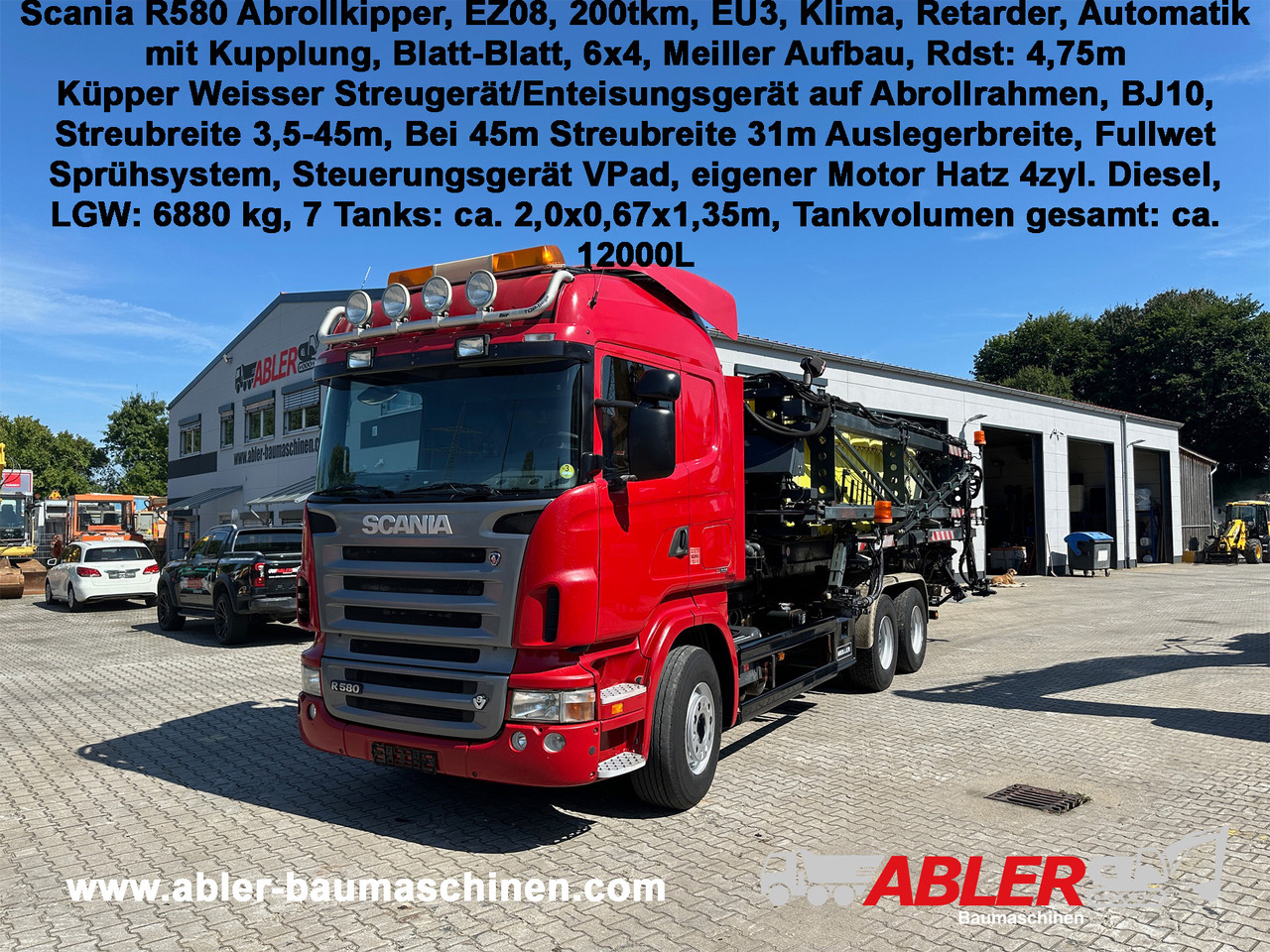 Scania R580 Abrollkipper V8 Mit Küpper Weisser Enteisungsgerät 45m - Hook lift truck: picture 1 Scania R580 Abrollkipper V8 Mit Küpper Weisser Enteisungsgerät 45m - Hook lift truck: picture 1