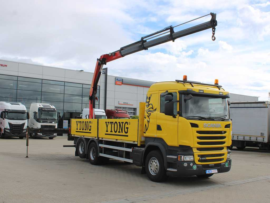 Scania R450, 6X2, EURO 6, SIDE, HYDRAULIC ARM PALFINGER PK 17.001 - Dropside/ Flatbed truck: picture 3 Scania R450, 6X2, EURO 6, SIDE, HYDRAULIC ARM PALFINGER PK 17.001 - Dropside/ Flatbed truck: picture 3