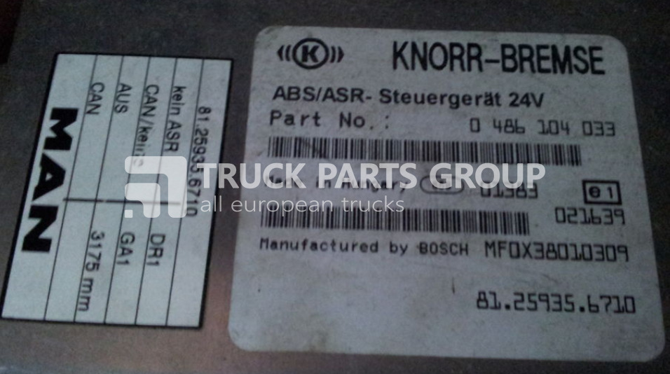MAN L2000, ASR - CI12 EBS, ABS control unit, 81259356710, 0486104033 control unit - ECU for Truck: picture 1 MAN L2000, ASR - CI12 EBS, ABS control unit, 81259356710, 0486104033 control unit - ECU for Truck: picture 1