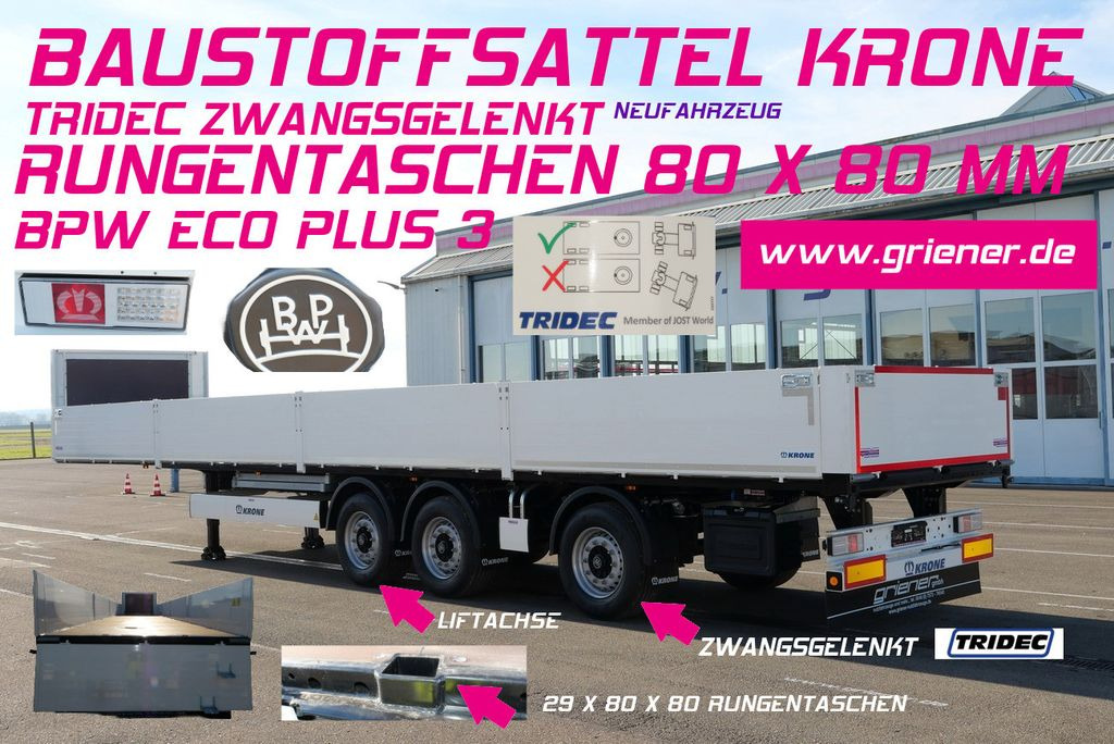 Krone SDP 27/BAUSTOFF/TRIDEC/BPW/RUNGENTASCHEN LIFT - Dropside/ Flatbed semi-trailer: picture 1 Krone SDP 27/BAUSTOFF/TRIDEC/BPW/RUNGENTASCHEN LIFT - Dropside/ Flatbed semi-trailer: picture 1