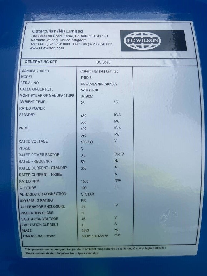 FG Wilson P450-3 - 450 kVA Open Genset - DPX-16018-O - Generator set: picture 4 FG Wilson P450-3 - 450 kVA Open Genset - DPX-16018-O - Generator set: picture 4