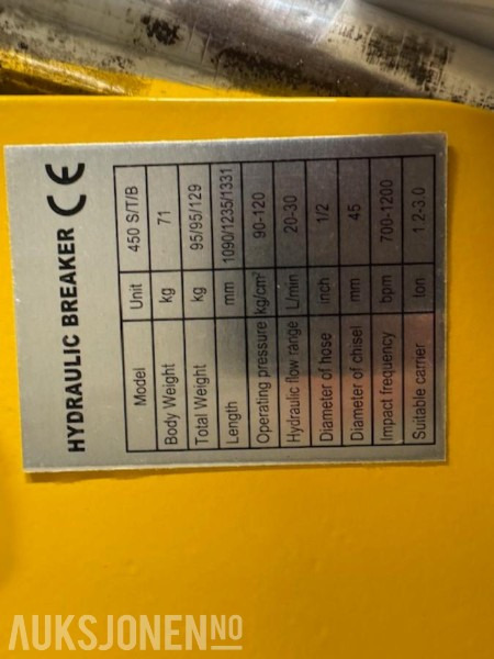 NY HENIMA 450 PIGGHAMMER TIL 1,2-3 TONNS GRAVEMASKIN S30 M/GARANTI - Hydraulic hammer: picture 5 NY HENIMA 450 PIGGHAMMER TIL 1,2-3 TONNS GRAVEMASKIN S30 M/GARANTI - Hydraulic hammer: picture 5