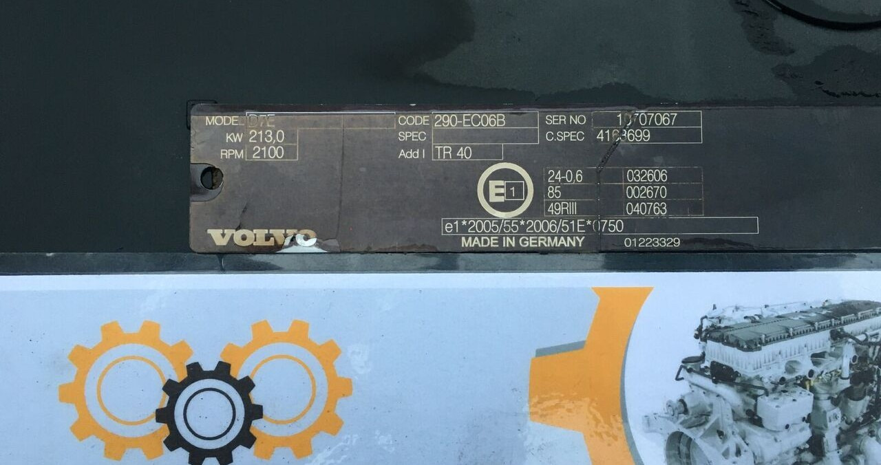 Volvo D7E 290-EC06B Volvo FE, FL - Engine for Truck: picture 1 Volvo D7E 290-EC06B Volvo FE, FL - Engine for Truck: picture 1