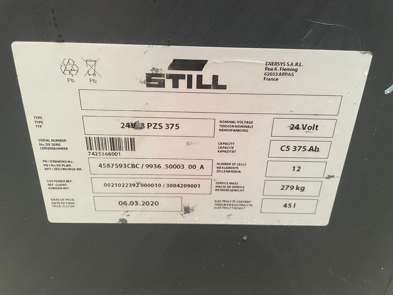 Hawker 24 Volt I 3 PZS 375 - Battery for Material handling equipment: picture 2 Hawker 24 Volt I 3 PZS 375 - Battery for Material handling equipment: picture 2