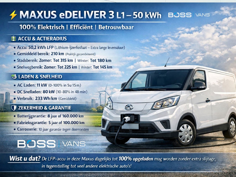 Maxus EDELIVER 3 122PK ALL-IN PRIJS L1 SWB Elektrisch 50kWh 227km WLTP Carplay Touchscreen scherm Camera Parkeersensoren - Small van, Electric van: picture 2 Maxus EDELIVER 3 122PK ALL-IN PRIJS L1 SWB Elektrisch 50kWh 227km WLTP Carplay Touchscreen scherm Camera Parkeersensoren - Small van, Electric van: picture 2
