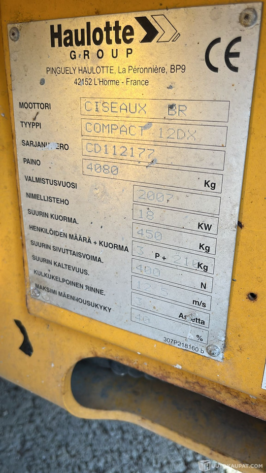 Haulotte Compact 12DX, 2007 Saksilava, Lempäälä - Construction machinery: picture 4 Haulotte Compact 12DX, 2007 Saksilava, Lempäälä - Construction machinery: picture 4