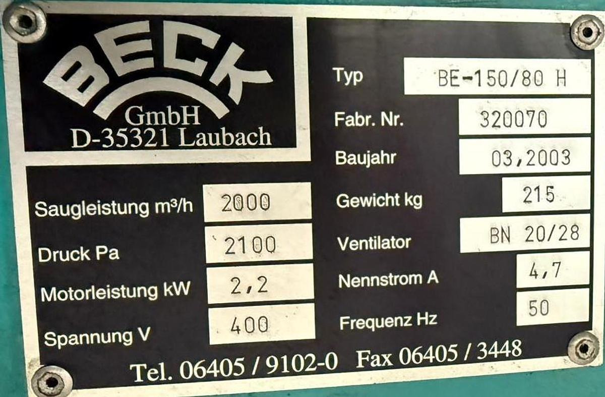 Absaugtisch BECK - Industrial HVAC equipment: picture 4 Absaugtisch BECK - Industrial HVAC equipment: picture 4