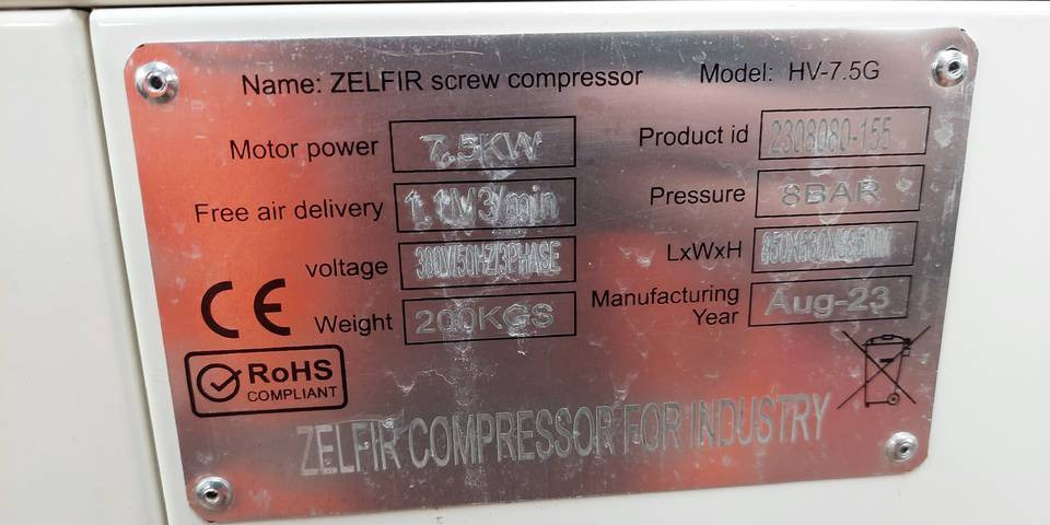 Nowy kompresor śrubowy Zelfir 7.5 kW 1100l/min zbiornik - Air compressor: picture 5 Nowy kompresor śrubowy Zelfir 7.5 kW 1100l/min zbiornik - Air compressor: picture 5