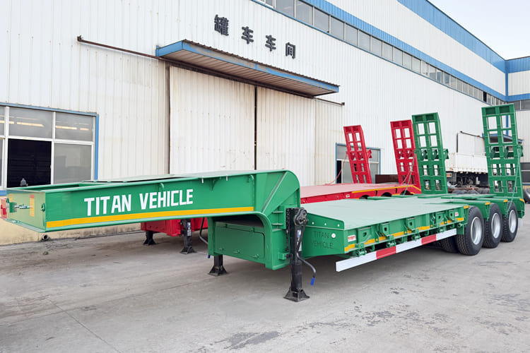 TITAN Exposed Tyre 3 Axle 80 Tons Low Bed Trailer Price - Low loader semi-trailer: picture 1 TITAN Exposed Tyre 3 Axle 80 Tons Low Bed Trailer Price - Low loader semi-trailer: picture 1