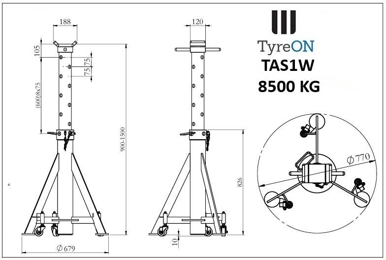 TAS1W axle support 900-1500 mm mobile | 8.5T - Garage equipment: picture 2 TAS1W axle support 900-1500 mm mobile | 8.5T - Garage equipment: picture 2