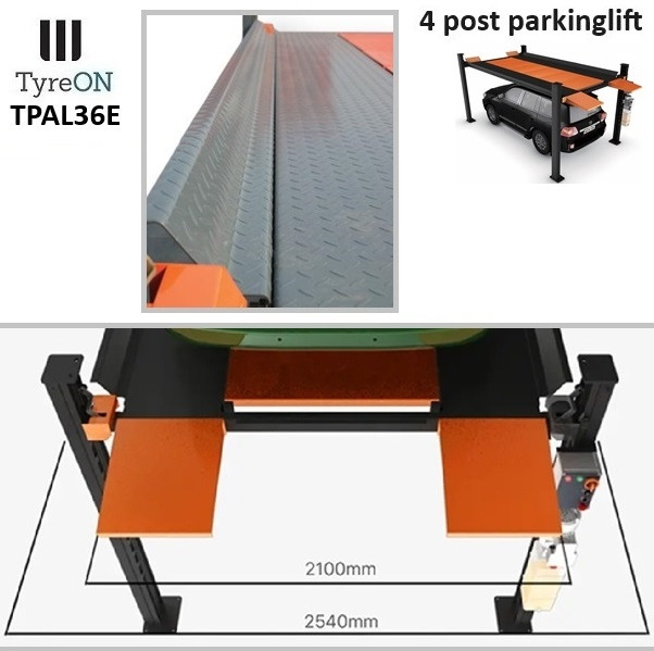 Garage equipment TPAL36E 4 post parking lift- 3.6T - Height 222 cm - 480 cm runways - Electric release - For indoor and outdoor use - 230V - Park 2 vehicles on top of each: picture 9