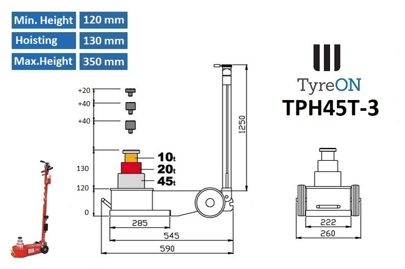 TPH45T-3 Air hydraulic jack 45 Tons - Minimum height 12 cm - portable (40 kg) - Garage equipment: picture 4 TPH45T-3 Air hydraulic jack 45 Tons - Minimum height 12 cm - portable (40 kg) - Garage equipment: picture 4