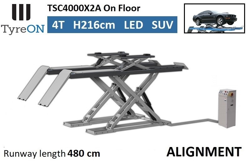 TSC4000X2A Alignment scissor lift - On floor - Free wheel lifting system - 4.8 m lightened runways - 4T - Mounted on the floor - Garage equipment: picture 1 TSC4000X2A Alignment scissor lift - On floor - Free wheel lifting system - 4.8 m lightened runways - 4T - Mounted on the floor - Garage equipment: picture 1