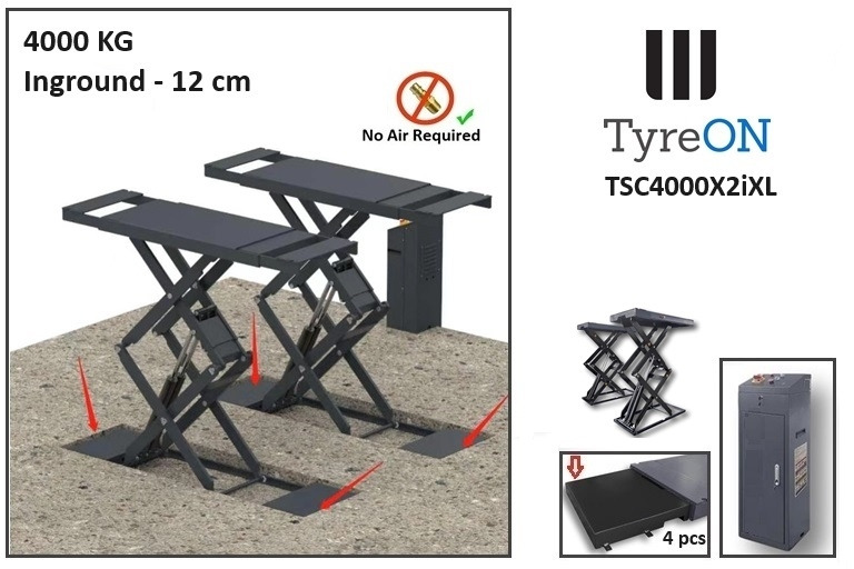 TSC4000X2iXL In floor scissor lift - Double extensions - 12 cm installation depth - Hydromechanically locked - No compressed air required - 4T - Garage equipment: picture 1 TSC4000X2iXL In floor scissor lift - Double extensions - 12 cm installation depth - Hydromechanically locked - No compressed air required - 4T - Garage equipment: picture 1