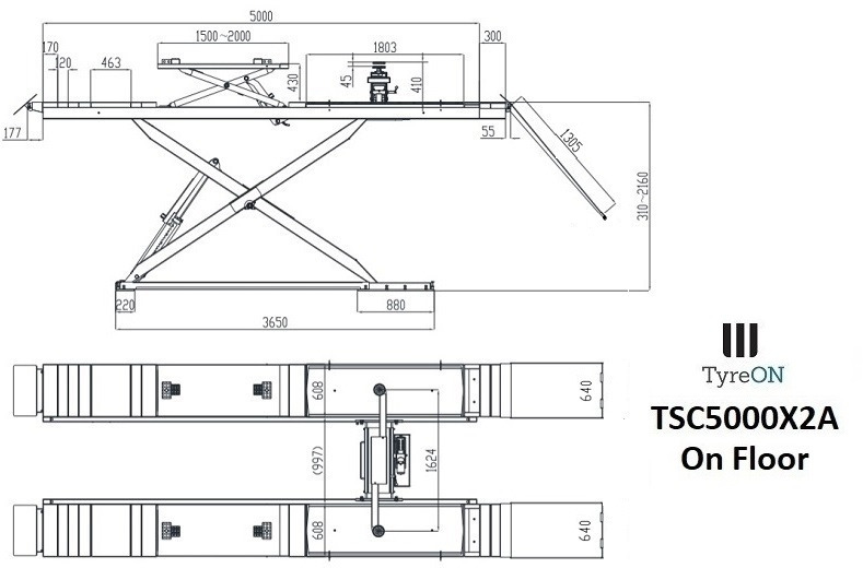 TSC5000X2A Alignment scissor lift - On floor - Free wheel lifting system - 5.3 m lightened runways - 5T- Mounted on the floor - Garage equipment: picture 2 TSC5000X2A Alignment scissor lift - On floor - Free wheel lifting system - 5.3 m lightened runways - 5T- Mounted on the floor - Garage equipment: picture 2