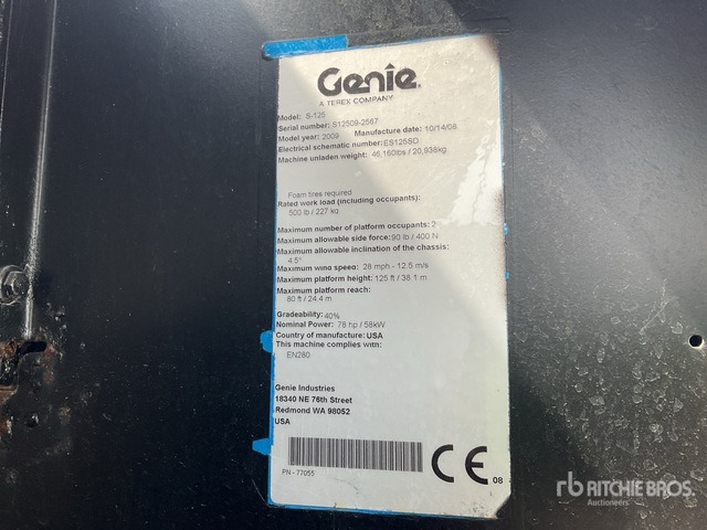 2008 Genie S125 Articulating Boom Lift - Articulated boom: picture 1 2008 Genie S125 Articulating Boom Lift - Articulated boom: picture 1