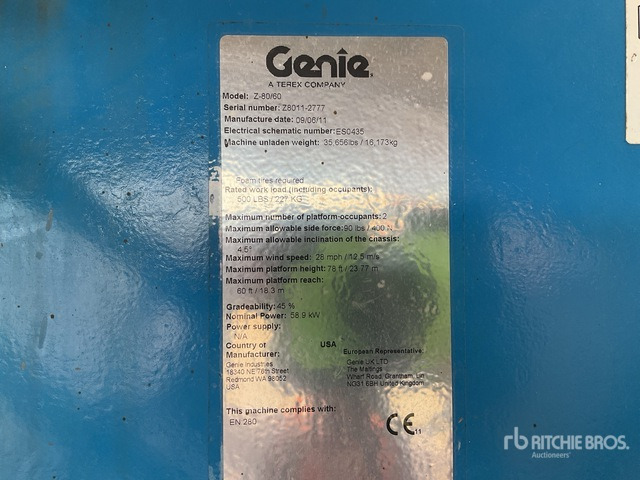 2011 Genie Z80/60 4WD Diesel Articulating Boom Lift - Articulated boom: picture 2 2011 Genie Z80/60 4WD Diesel Articulating Boom Lift - Articulated boom: picture 2