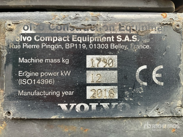 2016 Volvo EC18D Mini Excavator: <6.6t - Mini excavator: picture 5 2016 Volvo EC18D Mini Excavator: <6.6t - Mini excavator: picture 5