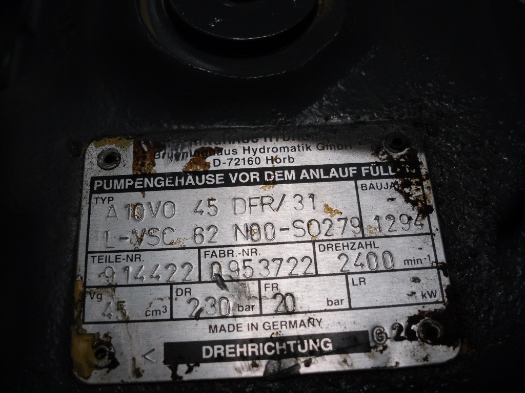 Brueninghaus Hydromatik A10VO45DFR/31 L-VSC62N00-SO279 - - Hydraulic pump for Construction machinery: picture 3 Brueninghaus Hydromatik A10VO45DFR/31 L-VSC62N00-SO279 - - Hydraulic pump for Construction machinery: picture 3