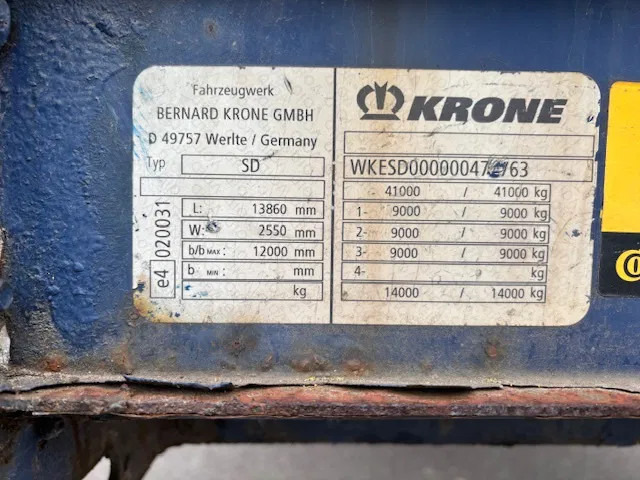 Dropside/ Flatbed semi-trailer Krone SD Flatbed met rongen 41 ton standard chassis: picture 8 Dropside/ Flatbed semi-trailer Krone SD Flatbed met rongen 41 ton standard chassis: picture 8