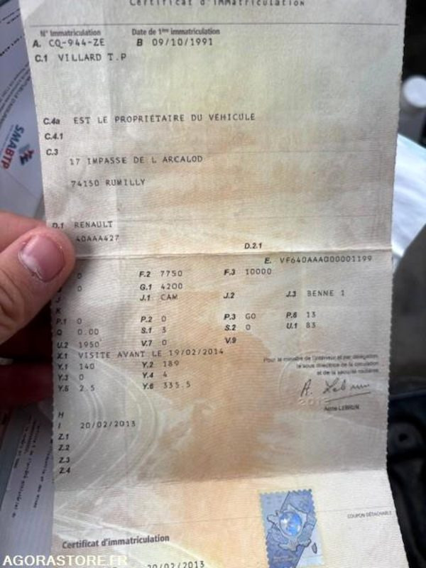 CAMION BENNE (TRI-BENNE) RENAULT S120 MIDLINER 1991 221000 KM leasing CAMION BENNE (TRI-BENNE) RENAULT S120 MIDLINER 1991 221000 KM: picture 15