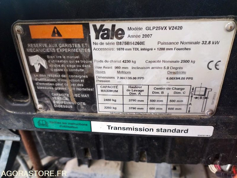Chariot Élévateur YALE GLP25VX (2007) - Pour Pièces ou Réparation - LPG forklift: picture 2 Chariot Élévateur YALE GLP25VX (2007) - Pour Pièces ou Réparation - LPG forklift: picture 2