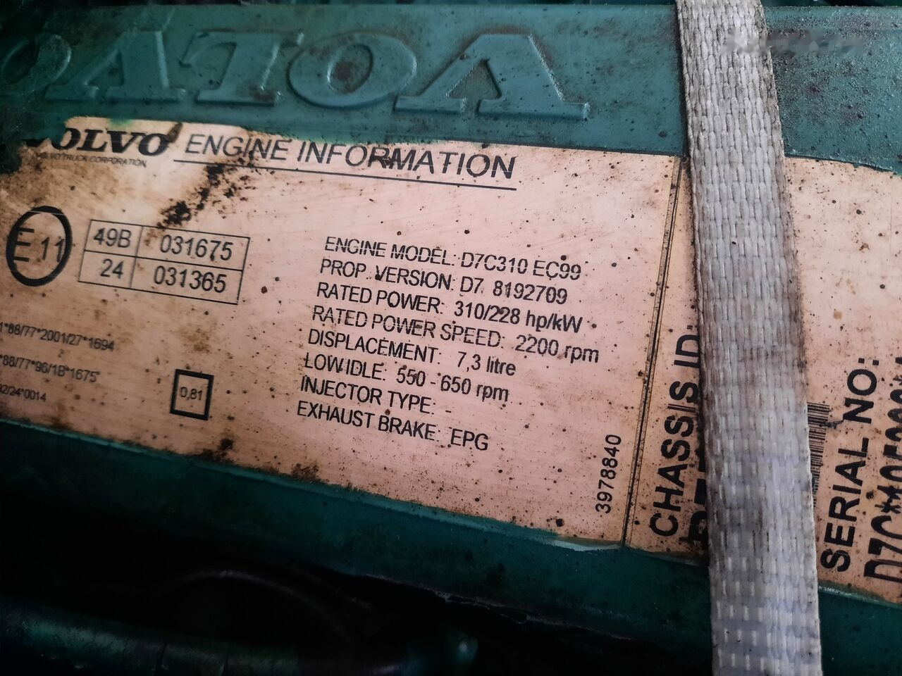 Volvo D7S-310 EC99 - Engine for Bus: picture 3 Volvo D7S-310 EC99 - Engine for Bus: picture 3