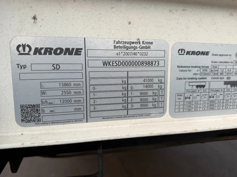 Curtainsider semi-trailer Krone SD - 3 AXLE - DISC BRAKES + SLIDING ROOF: picture 13 Curtainsider semi-trailer Krone SD - 3 AXLE - DISC BRAKES + SLIDING ROOF: picture 13