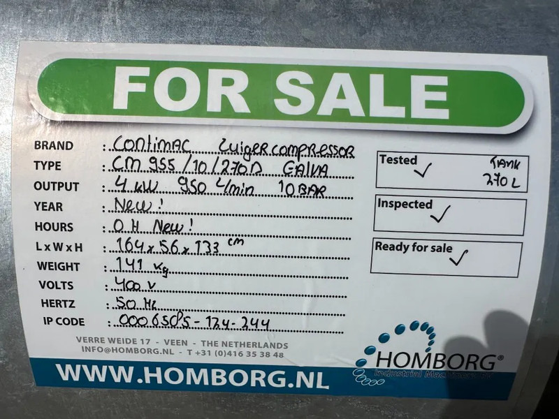 New Air compressor Contimac CM 955 / 10 / 270D Galva 4 kW 950 L / min 10 Bar Zuigercompressor Agri Gegalvaniseerd: picture 16 New Air compressor Contimac CM 955 / 10 / 270D Galva 4 kW 950 L / min 10 Bar Zuigercompressor Agri Gegalvaniseerd: picture 16
