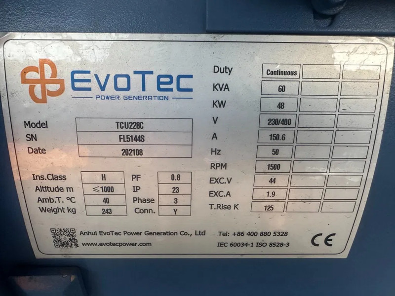Evotec TCU228G 60 kVA generatordeel Alternator New ! Overstock - Generator set: picture 3 Evotec TCU228G 60 kVA generatordeel Alternator New ! Overstock - Generator set: picture 3