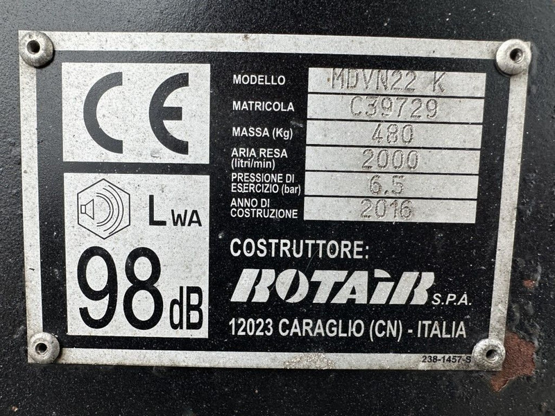 Rotair MDVN 22 K Kubota 2000 L / min 6.5 Bar Mobiele Diesel Compressor as New ! - Air compressor: picture 4 Rotair MDVN 22 K Kubota 2000 L / min 6.5 Bar Mobiele Diesel Compressor as New ! - Air compressor: picture 4